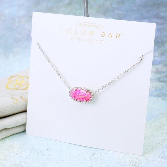 Kendra Scott Elisa Bright Pink Kyocera Opal Necklace Silver Tone - Picture 2 of 5